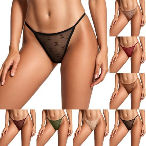 G-String Thongs for Women T-back Lace Hollow Out Low Waist Thongs Sheer Lace Breathable Cheeky Sexy Underwear Panties
