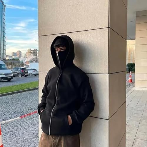 Balaclava Ninja Zipper Hoodie With Built In Balaclava,Double Hooded Jacket Hoodie With Mask,Winter Hoodies2