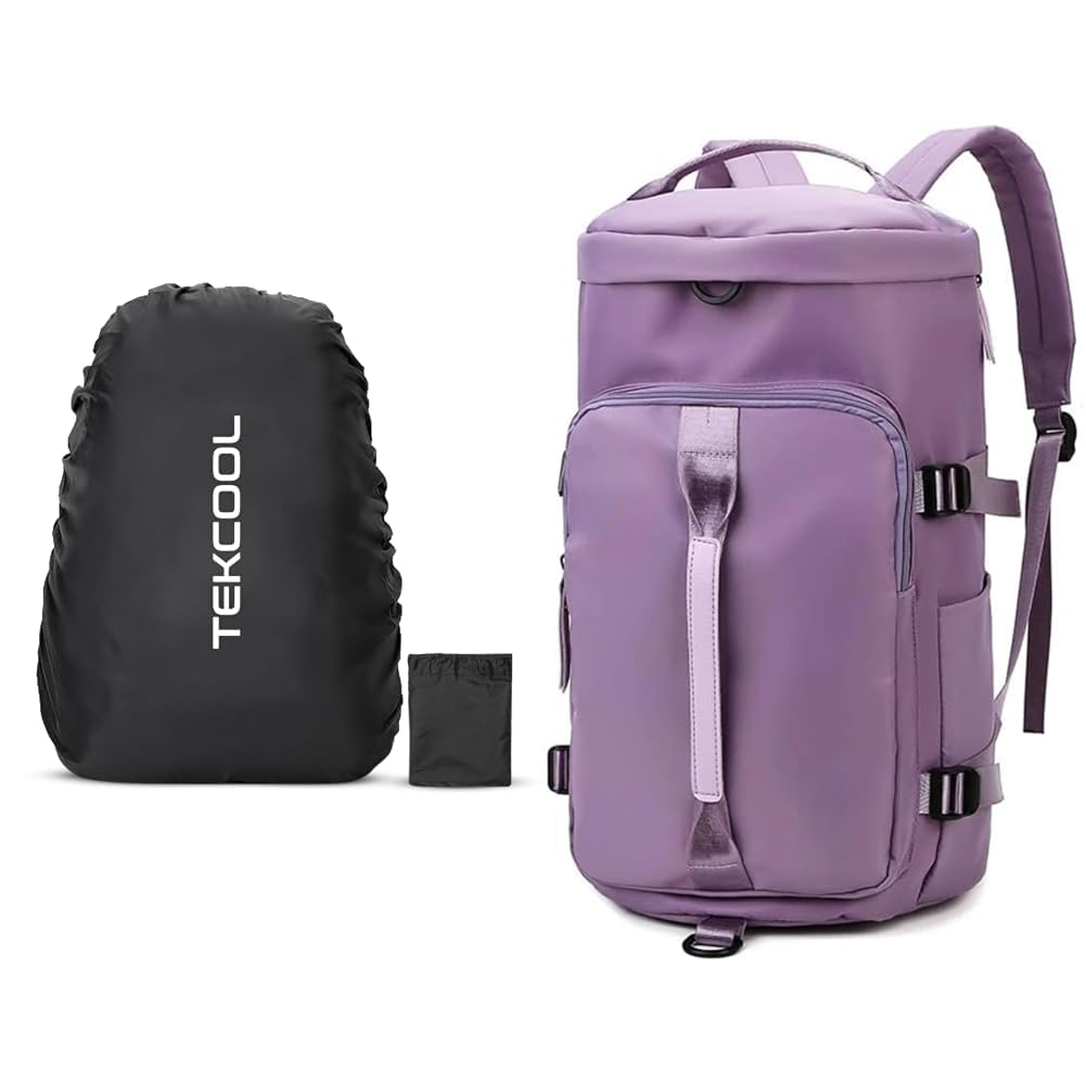 Dust & Rain Cover for Backpack with Pouch, Waterproof Dustproof Rain Cover Bag Elastic + 44L Polyester Gym Duffel Shoulder Bag for Women Men for Sports, Waterproof Dufflebag with-image-3
