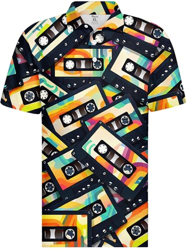 Image of PAGYMO Funny Golf Shirts for Men Crazy Printed Pattern Novelty Moisture Wicking Performance Mens Polo Shirt