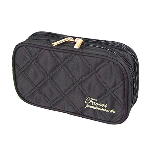 ポーチ メイクポーチ 化粧ポーチ コスメポーチ 大容量 ダブルファスナー おしゃれ 機能的 ポーチ ブラシ入れ 仕切り 化粧品 無地 ブラック AF8211