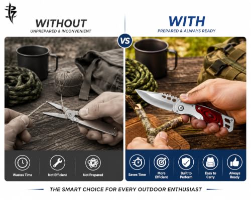 Image of Folding Utility Knife with Stainless Steel Blade & Wooden Handle, Compact Manual Pocket Tool for Carton Opening, Packaging, DIY, Household, Kitchen & Office Tasks
