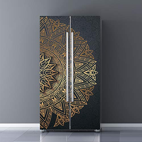 Stickers porte frigo pour masquer les rayures vinyle mandala 82x200cm