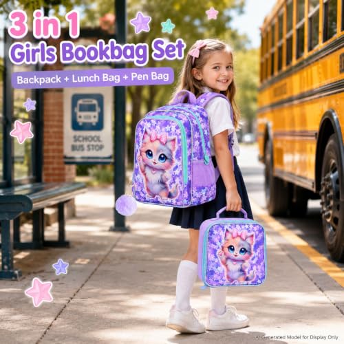 Image of 16 inch Backpack for Girls Boys 4-8, 3Pcs Kids Bookbag Set with Lunch Box, School Bag for Preschool Kindergarten