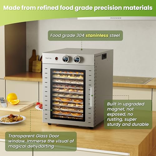 Image of Food Dehydrators Machine with 12 Stainless Steel Trays with Timer Setting Temperature Adjusted 68 ℉ to 194 ℉ Dryer for Herb Fruit Meat Vegetables Mushroom Beef jerky for Commercial Household large