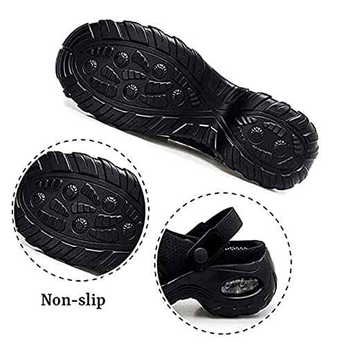 2023 New Summer Women Diabetic Walking Air Cushion Orthopedic Slip-On Shoes,Breathable with Arch Support Mesh Sneaker Sandals,Outdoor Slippers Walking Shoes(Black)3