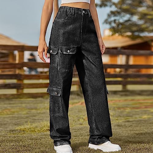 Womens Cargo Jeans with Multi-Pocket Fashion Wide Leg Loose Fit Teen Girls Y2K Going Out Jeans Casual Work Denim Pants2