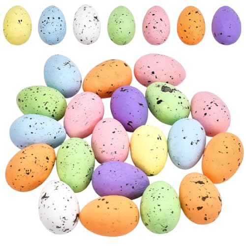SOFPLATE 20 pièce D'Œufs de Pâques Colorés de 4x6cm en Mousse Pastel avec des Boules Décoratives Mouchetées. Décoration Saisonnière pour les Fêtes de...