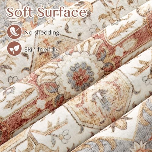 Tortania Area Rug 3x10 Runner Rugs - Washable Vintage Oriental Farmhouse Thin Indoor Carpet for Living Room Bedroom Hallway Entryway Kitchen Under Dining Table Home Office - Orange Multi