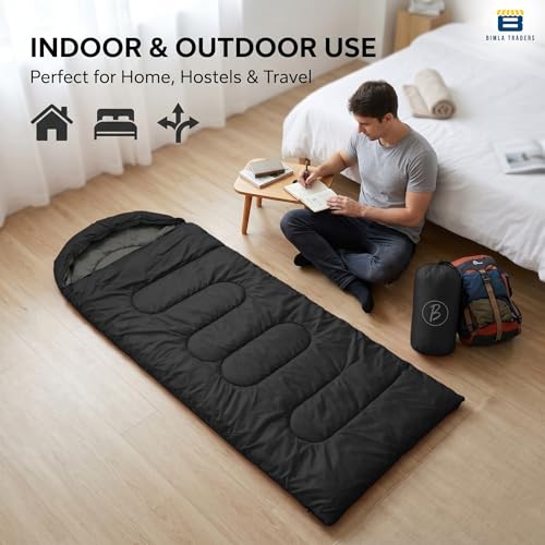 Image of Sleeping Bag for Camping & Travel | Regular Size Lightweight Sleeping Bag (1kg) | Comfortable, Easy to Carry & Store. Pack of 1 (Black)