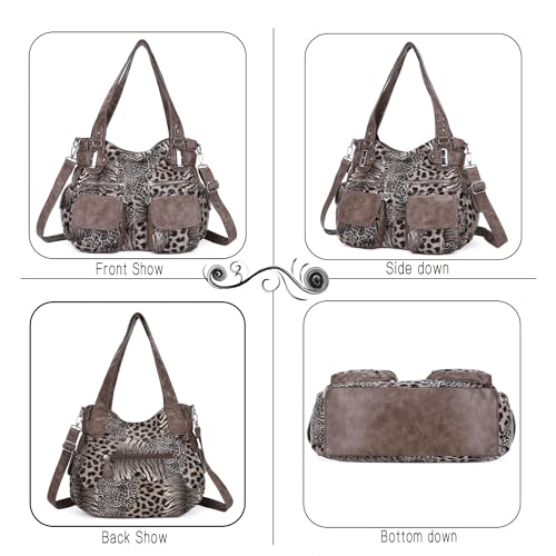 Image of Purses Women Handbags Large Double Zipper Multi Pocket Washed Shoulder Bags Purse with compartments Designer