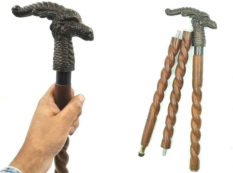 Antique Brass Walking Stick Brass Handle Vintage Nautical Wooden Walking Stick Derby Cane Walking Stick for Parents, Grandparents 37inch (HM-WLK-21)