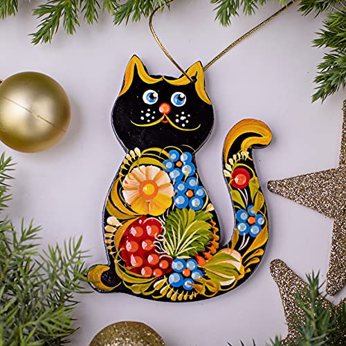 Hand painted wooden Cat Christmas Ornament 3,3 х 2,8 х 0,2 Inch 7 х 8,5 х 0,5 cm