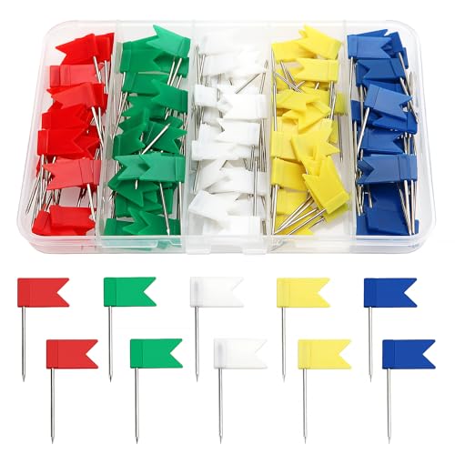 YIXISI 150 Piezas Chinchetas de Mapa, Plástico Transparente, Corcho, Multicolores, Bandera, para Aficiones, Trabajo, 5 Colores