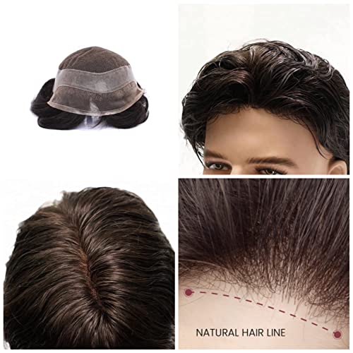 Image of Lace Front Men's Hair Patch | 100% Human Hair Wig with Natural Invisible Hairline | Comfortable Durable Toupee /Hair System | Attach with Tape, Clips or Glue | (Natural Black, 7x5)