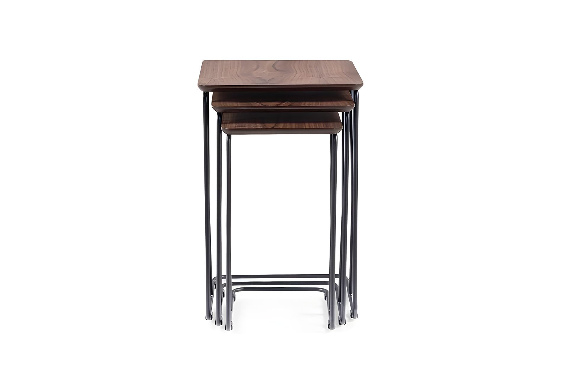 Hanah Home Elegancki zestaw do zagnieżdżania orzechów włoskich (3 sztuki) | 100% płyta MDF z metalowymi nogami | wymiary: 43 x 65 cm, 40 x 60 cm, 38 x 55 cm | stylowy i funkcjonalny do nowoczesnych
