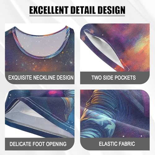 ALAZA Astronaut Reading Book Space Pajamas Set Short Sleeve Cotton Sleepwear Summer Pjs 2 Piece 5-14Y4