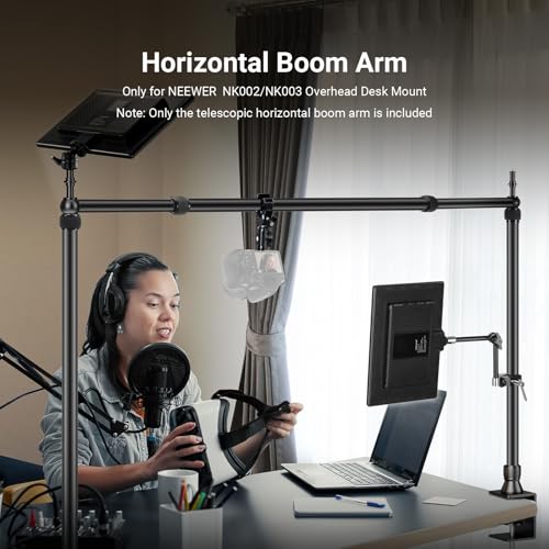 Image of NEEWER 2.8-4.9ft Horizontal Boom Arm Only for NEEWER NK002 & NK003 Overhead Desk Camera Mount Rig Webcam Stand, Telescopic Crossarm for Phone Holder LED Light Video Recording Streaming, NK009