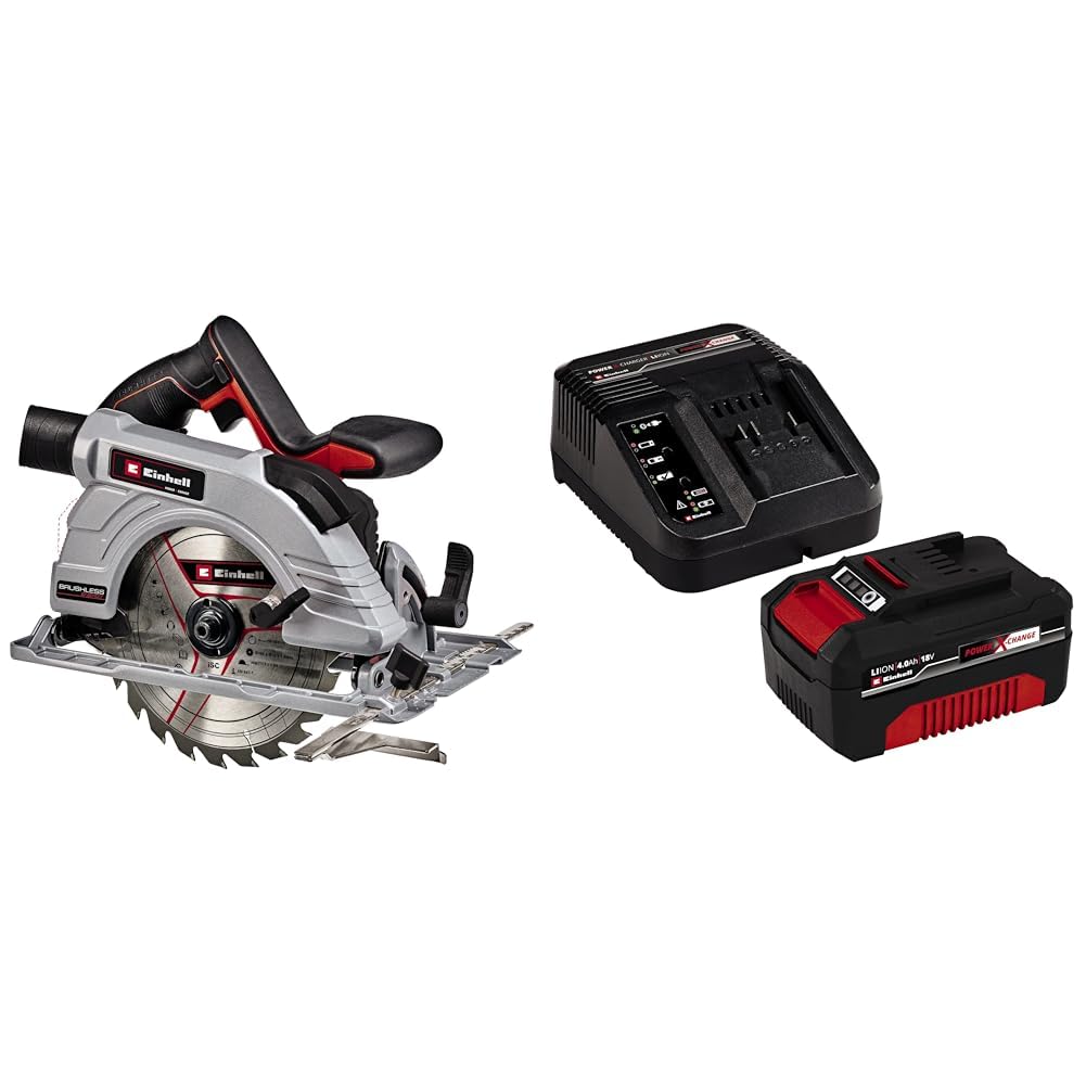 Einhell TE-CS 18/190 Li BL - Solo, Kömürsüz Akülü Daire Testere ve Einhell 18V 4,0 Ah PXC Starter Kit (Başlangıç Seti)