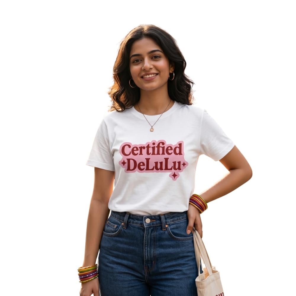 ridaa Certified DeLuLu Graphic Printed T-Shirt for Women | Funny Aesthetic Quote Tee | Casual Half Sleeve Cotton Round Neck White T-Shirt-picture-31