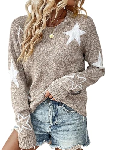 Women's Sweaters, Long Sleeve Loose Pullover Knit Jumper, Star Knit Jumper Sweater, Round Neck Loose Knit Sweaters4
