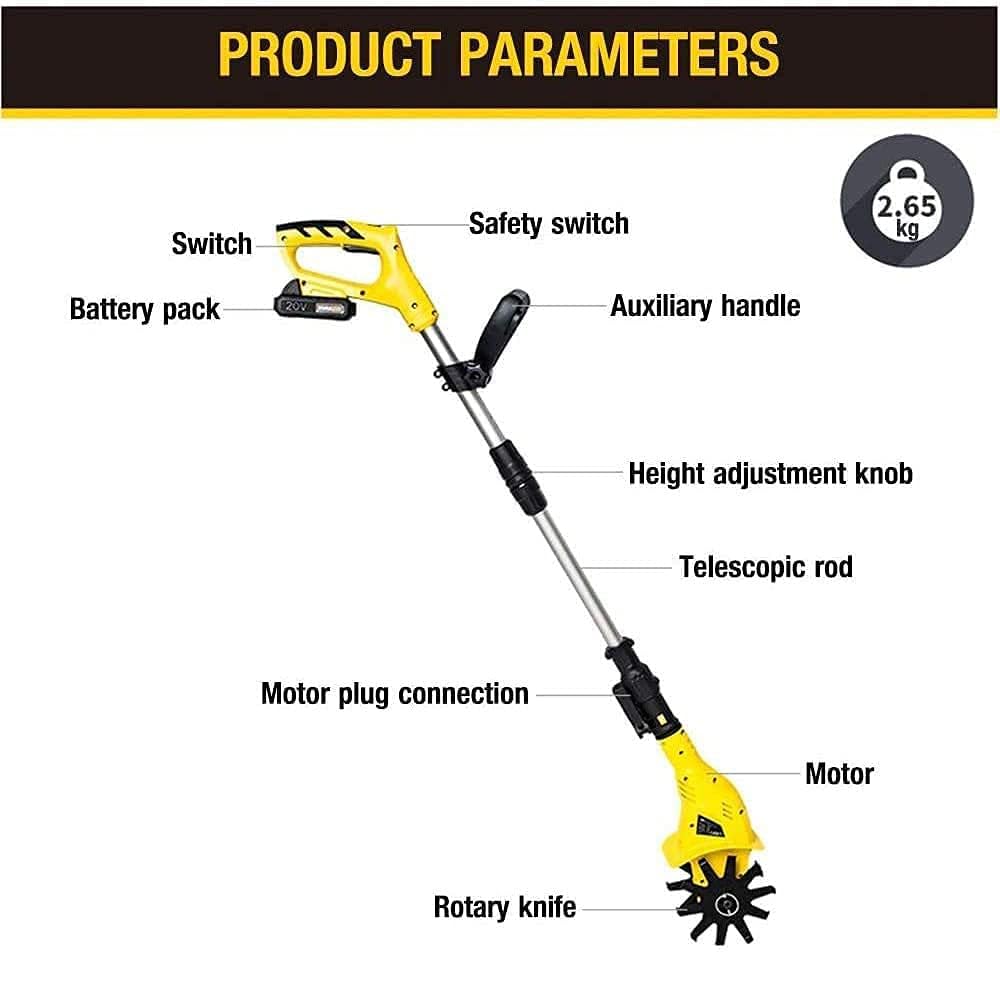 Scarificateur électrique sans Fil 20V Rotavator Portable Motoculteur électrique Portable avec Batterie Rechargeable, Profondeur de Travail Jardins