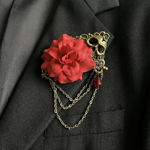 Image of Vintage Skull Rose Tassel Chain Pin Brooch for Men & Women - Punk, Gothic Suit Tie Lapel Pin Clip - Perfect Boyfriend Gifts