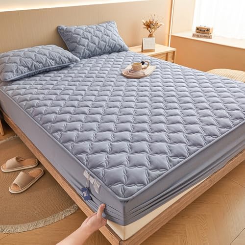 Patrón Acolchado Protector De Colchón, Rectangular Colchón Impermeable Todo Incluido Topper, Estilo Ajustado Hoja Elástica Se Adapta A Colchones De hasta 30 CM-Dark Grey||150x190cm
