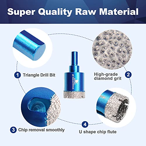 Image of Dry Diamond Core Drill Bit Set,BRSCHNITT 2pcs /Pack 1 1 /7 Inch (30mm) Diamond Hole Saw Core Drill Bit with Triangle Shank for Porcelain Tile Ceramic Stone Granite Marble