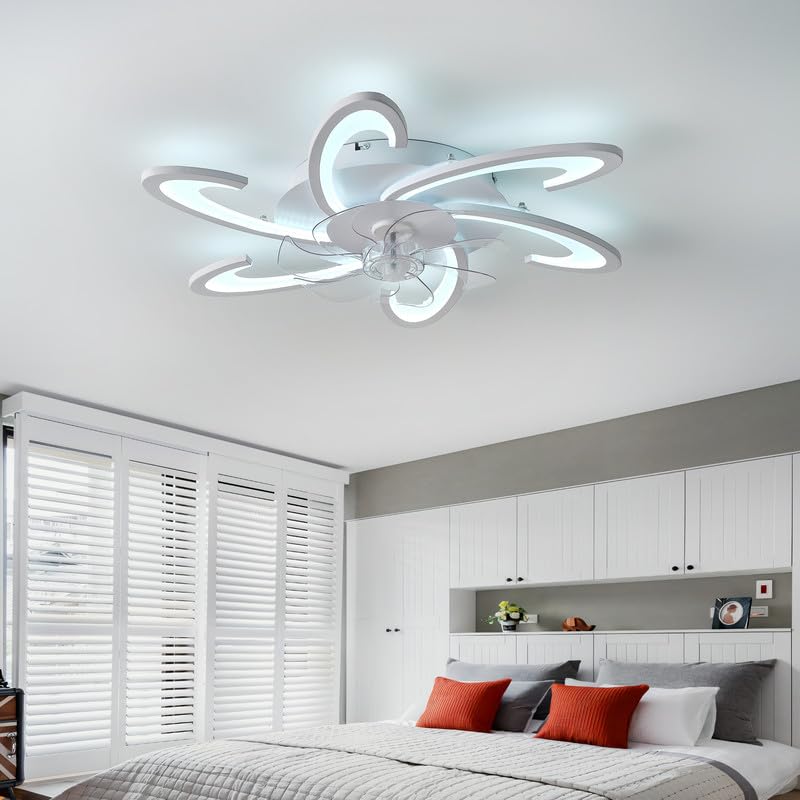 Silenzioso Led Ventilatore Da Soffitto Con Luce, Dimmerabile Lampadario Ventilatore Design Moderno, 6 Velocita Telecomando Timer Plafoniera Con Ventilatore Bambini Soggiorno Camera Da Letto Bianco