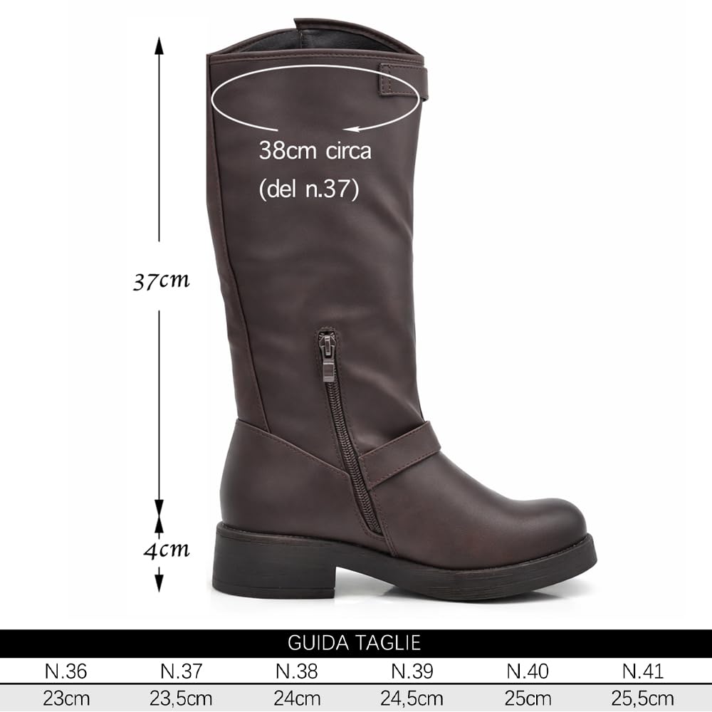 IF Fashion Scarpe Stivali da Donna Al Polpaccio Biker Motociclista Con Fibbie Anfibi