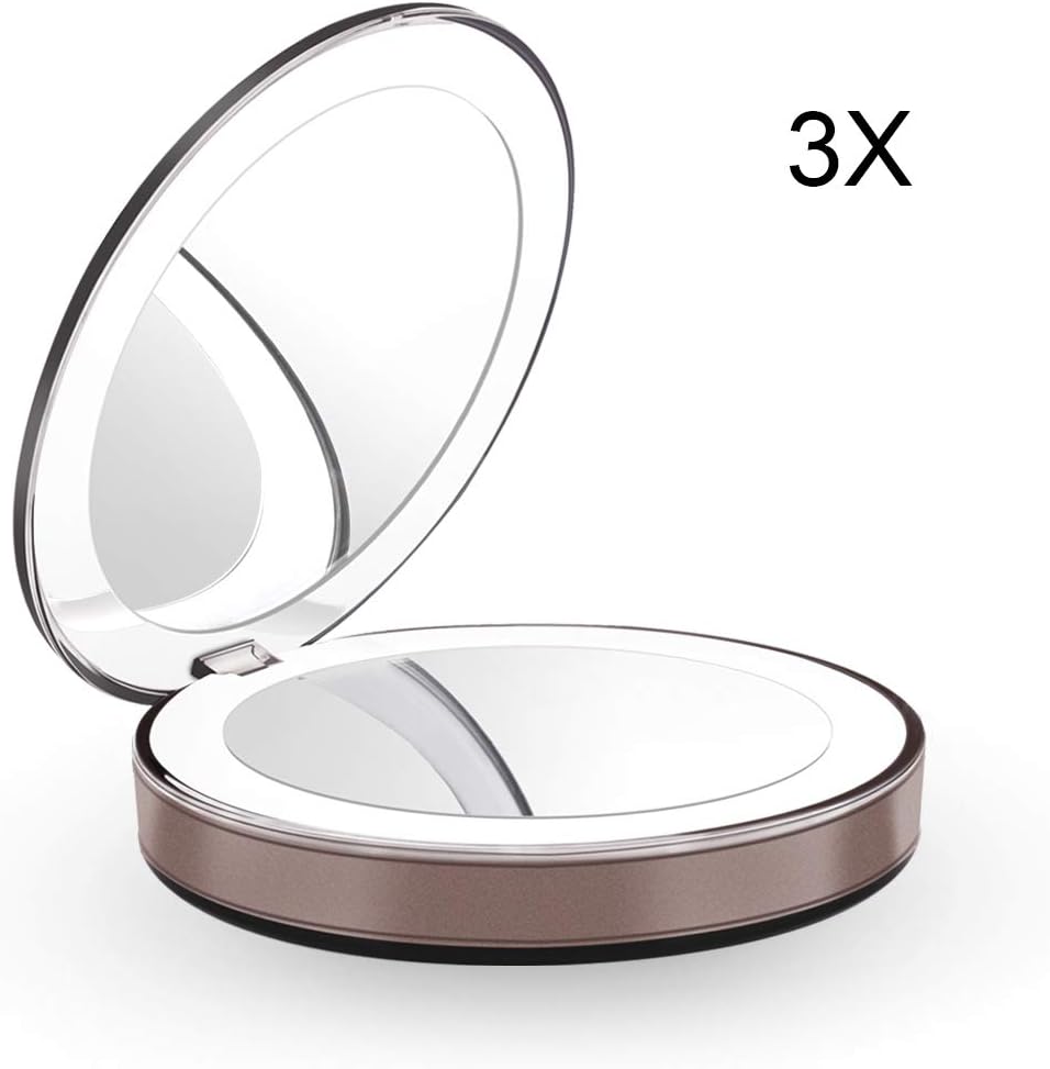 Lighted Travel Makeup Mirror, 1X/3X LED Compact Mirror - The Most Natural Magnifying Mirror with USB Charging for Beauty, Cosmetic and Travel Folding Mirrors
