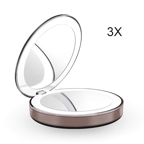 Lighted Travel Makeup Mirror, 1X/3X LED Compact Mirror - The Most Natural Magnifying Mirror with USB Charging for Beauty, Cosmetic and Travel Folding Mirrors : Amazon.ae: Beauty