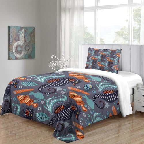Housse de couette fermeture éclair microfibre lit simple animaux marins - 5