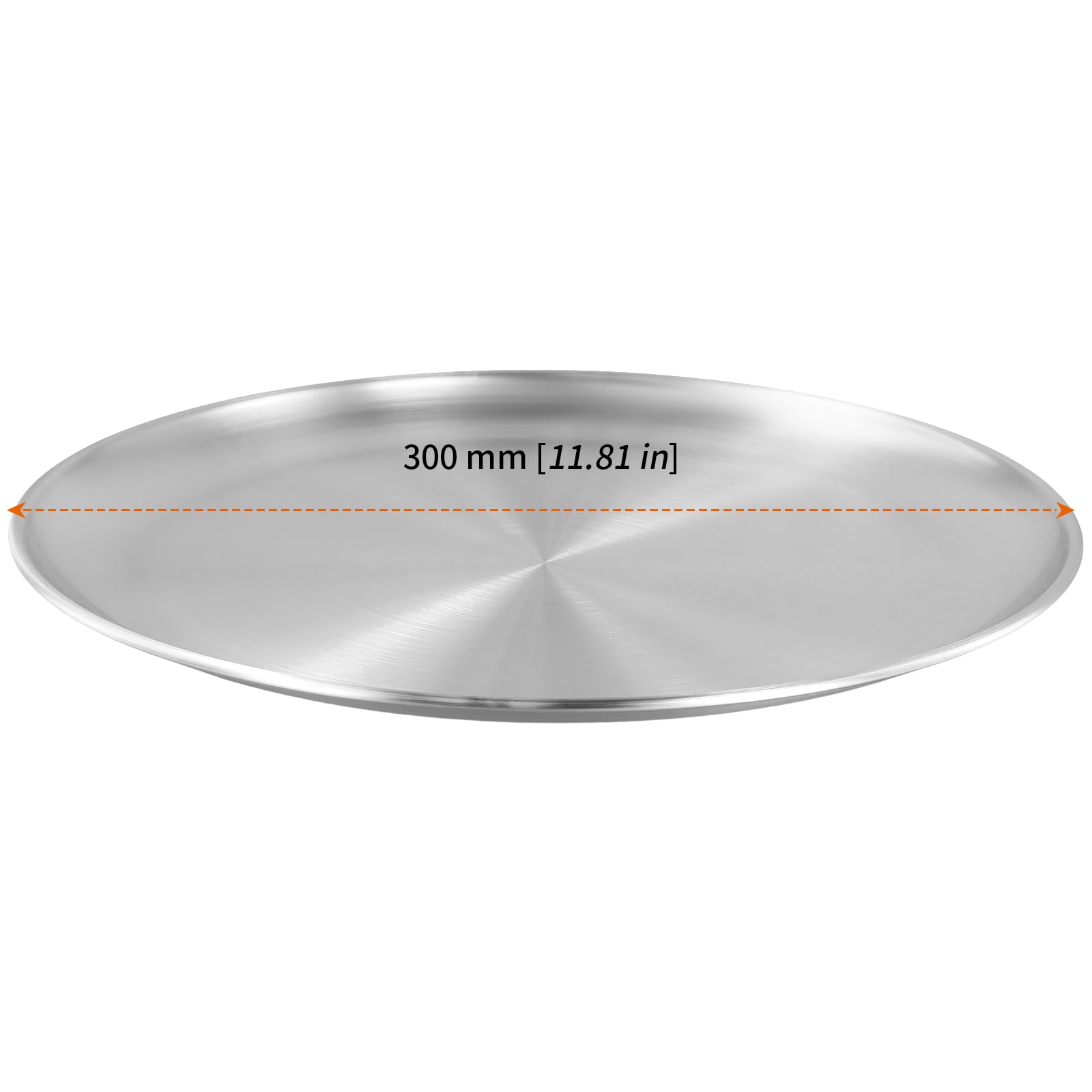 Lot de 3 assiettes plaques à pizza rondes argentées en acier inoxydable de 30 cm pour contenir des desserts, des gâteaux, des fruits, des biscuits, de la viande