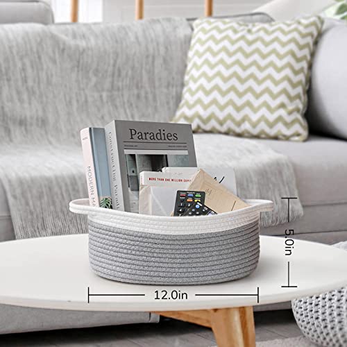 Goodpick Small Woven Basket Cute Gray Rope Basket Cotton Basket Baby Room Storage Basket Dog Toy Basket With Handles Empty Gift Basket For Shelf 12"X 8" X 5" Easter Basket Oval Candy Color Design #TOP6