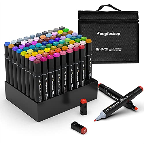 80 Colors Drawing Markers, Double Tipped Art Markers Set for Adult Kids Coloring Marker Drawing Sketching Card Making Illustration, Alcohol Markers with Case Great Gift Idea