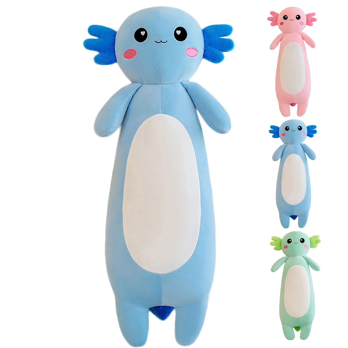 Kekeso Langes Axolotl Plüschtier,Kawaii Axolotl Kuscheltier Stofftier Rosa Axolotl Plüsch-Kissen, Salamander Plüschtier Geschenk für Weihnachten (Blue, 100cm/39.371inch)