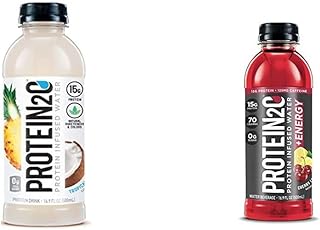 Protein2o Whey Protein Infused Water, Tropical Coconut and Cherry Lemonade, 16.9 oz Bottles (Pack of 12)