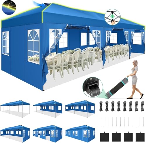Image of COBIZI 10x30 Pop Up Canopy Tent, Wedding Party Tent with 8 Sidewall One Push Setup Glow, 3 Adjustable Height Air Vent Waterproof UPF50+, Wheeled Bag, 4 Sandbag, 8 Stake, Ropes for Commercial, Outdoor