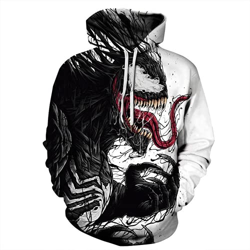 Venom clothes, venom hoodie, venom 2 villain slaughter hoodie, venom 3D printed hoodie hoodie (Black and white hat,Small)