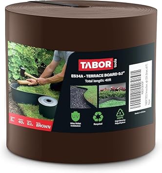 TABOR TOOLS 20 Ft Terrace Board, 5 Inch High, 0.1" Inch Thickness, Landscape Edging Coil, Grass Barrier, Bender Board, Garden Liner, ES33. Brown