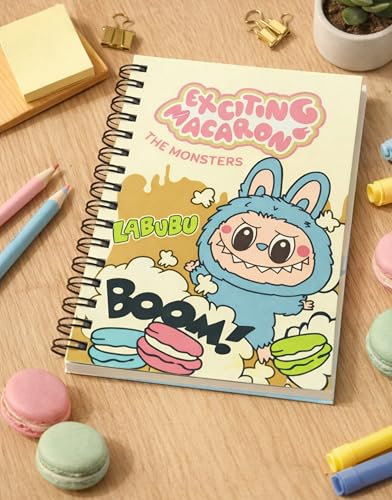Image of LABUBU Yellow Cute Spiral Diary - A5 Notebook for Kids Girls | Aesthetic Journal Book with Ruled 200 Pages | 80 GSM | Small Notebook Diary for School | Journaling Diaries | Notes & Gift