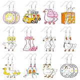 Nosiny 12 Pairs Funny Silly Goose Earrings Cute Weird Goose Acrylic Earring Jewelry Novelty Quirky Lovely Animals Dangle Farm Pet Jewelry Funky Aesthetic Gifts Charm for Women Fun Lovers