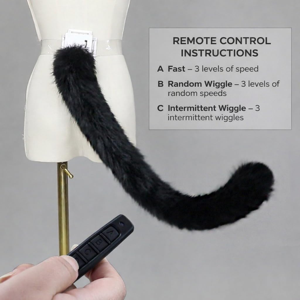 Handmade Charging Remote Control Moving Cat Tail & Ear Cosplay Prop Electric Animated Tail with Belt Cosplay Accessory
