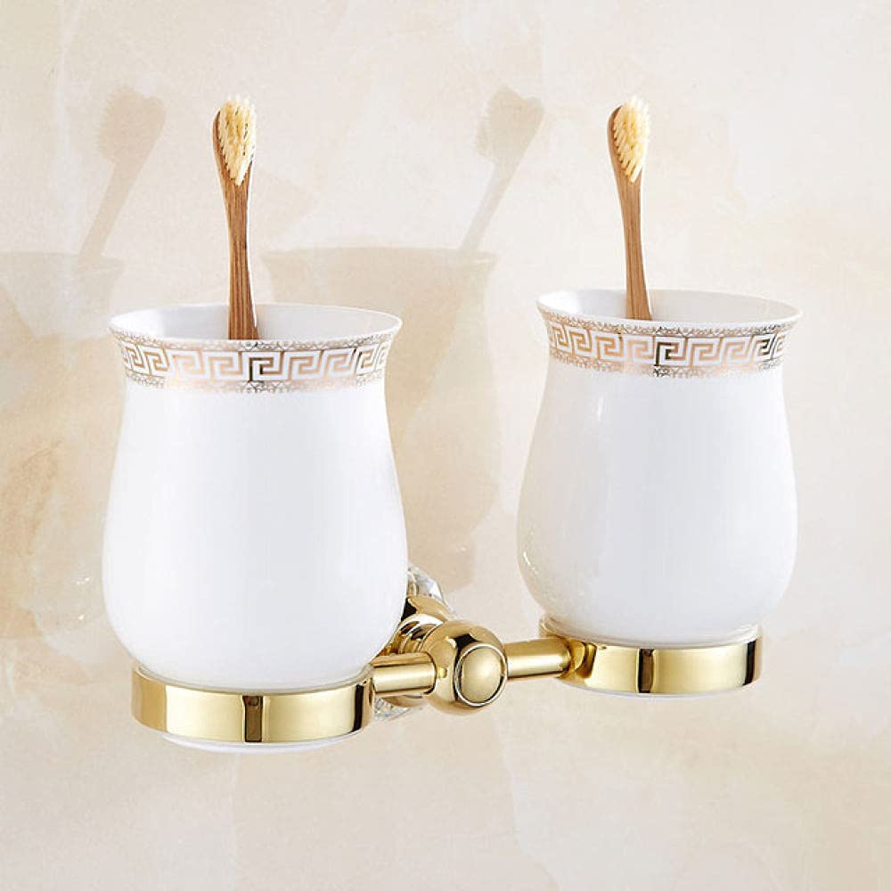 Portavasos doble para baño que elimina el desorden con soporte de latón dorado