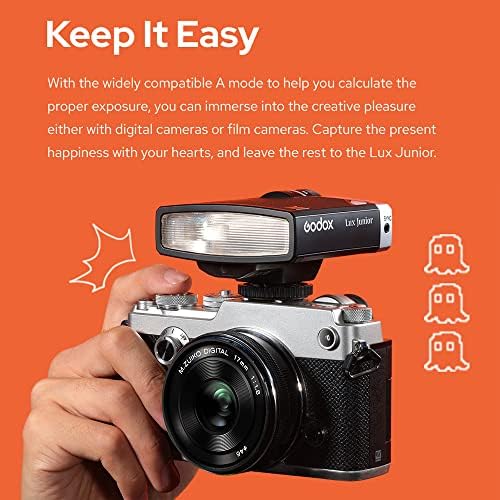 Godox Lux Junior Retro Camera Flash GN12 6000K±200K Auto & Manual Modes 1/1-1/64 Flash Power 28mm Focal Length Replacement for Canon Nikon Sony Fuji Olympus
