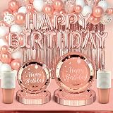 algpty 185PCS Rose Gold Birthday Party Decorations Supplies(Serve 20) for Women Girls, Rose Gold Bir