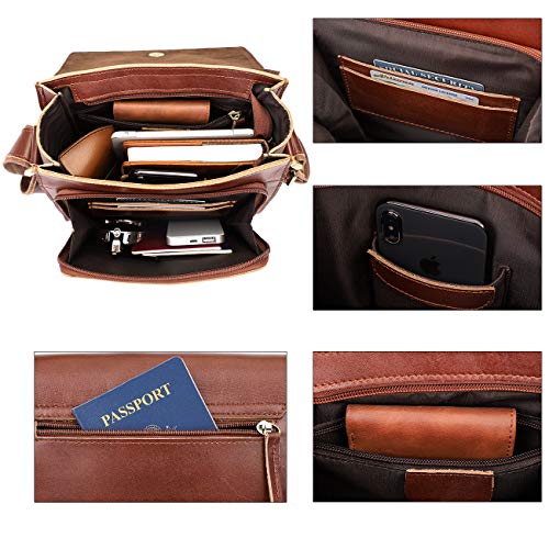 Augus Leather Messenger Shoulder Crossbody Bag for Men Work Business Vintage Magnetic Buckle Big Capacity Adjustable straps2