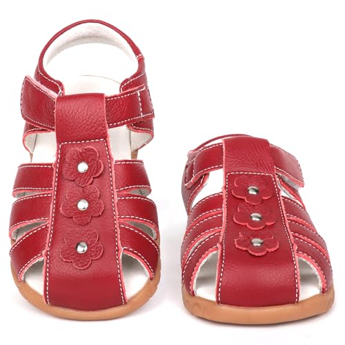 Image of Femizee Toddler Girls Leather Dress Sandals with Adjustable Strap | Toddler /Little Kids, Leather upper, Cushioned footbed, Hook-and-loop, Flexible Sole, Dressy summer occasions, Princess-style